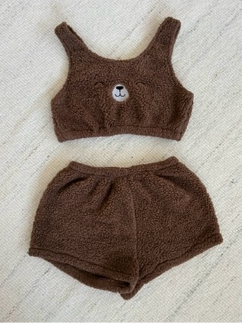 Girls Brown Teddy Fleece Top and Shorts Set
